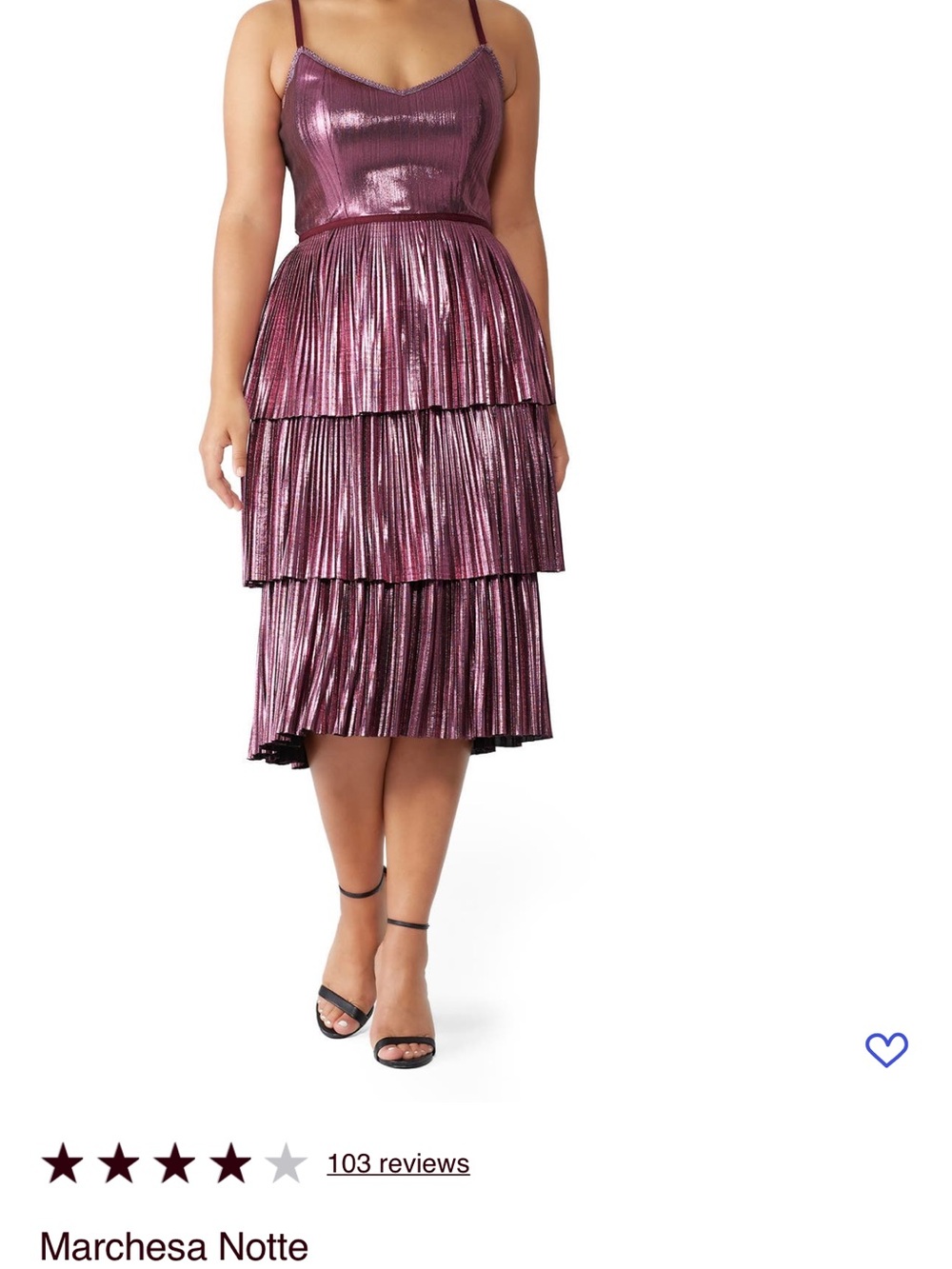 Marchesa Notte Lilac Metallic Tiered Pleated Midi Dress - Size 14 (good)
